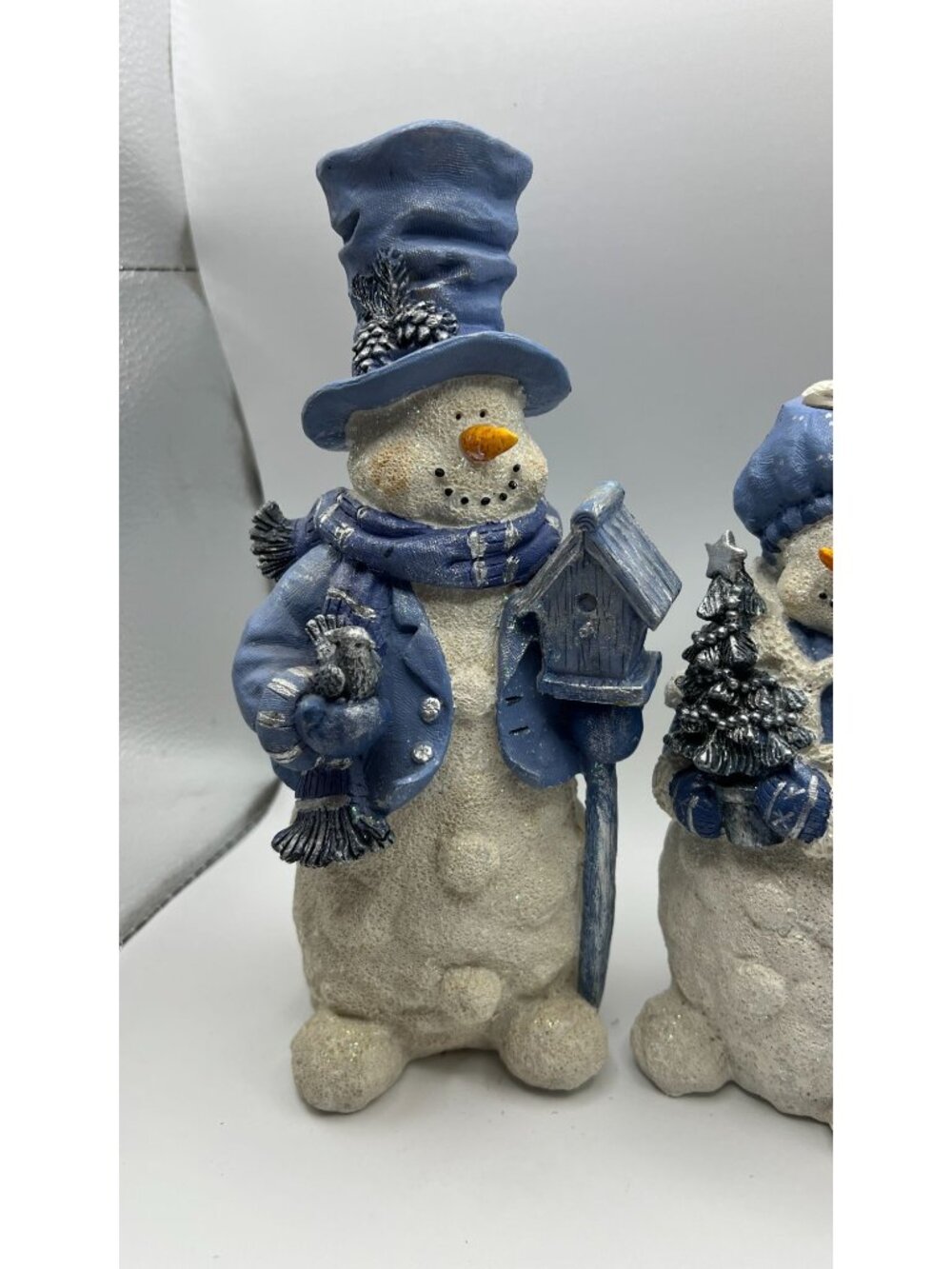 Set Of 3 Snowman Candle Holders With Blue Winter Coats & Glitter Accents - Picture 2 of 5